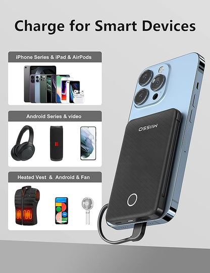 6000mah Ultra Slim Built in Cables Power Bank, Card Size Built in USB C Cords Battery Pack Portable Charger for Phones, 3 Output External Battery Pack Compatible with iPhone, 2-Pack Black & Pink