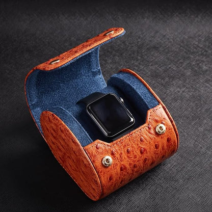 Genuine Napa Leather Watch Roll Travel Case - Travel Watch Rolls and Leather Watch Display Cases with Velvet Interior - Watch Storage Organizer Men's By CALIBERWATCH (Cognac - Single)