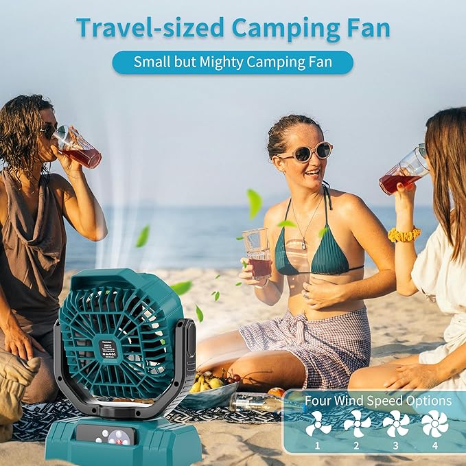 AVV 20000mAh High Speed Portable Camping Rechargeable Fan with Remote Control, Battery Powered with Auto Oscillating with Camping Essentials Accessories for Outdoor, Beach, Patio, Tent, Cyan
