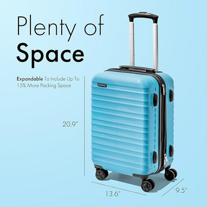 (Not Made In China) Carry-On Luggage Hardside Spinner, 4 Wheels, Lightweight and Expandable 22 Inch Suitcase Rolling Carryon (Blue)