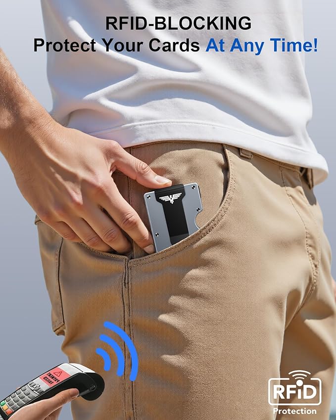 Minimalist Wallet for Men, Metal Wallet with Money Clip, Slim Compact Wallet, RFID Blocking Card Holder, Metal Aluminum Credit Card Holder, Holds up to 20 Cards
