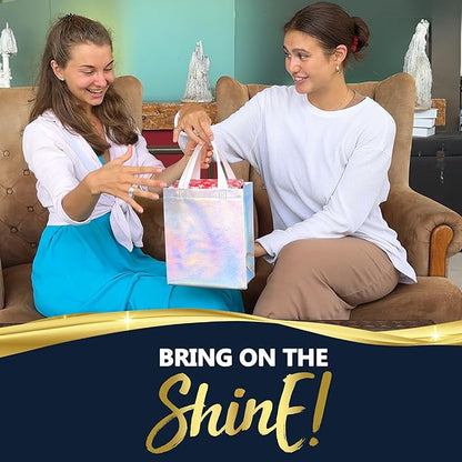 Nush Nush Set of 30 Iridescent Gift Bags Bulk – Medium Size, Holographic Silver Bulk Gift Bags With Handles - Ideal Reusable Goodie Bag for Birthday, Bachelorette Party Favors, Return Gifts – 8x4x10