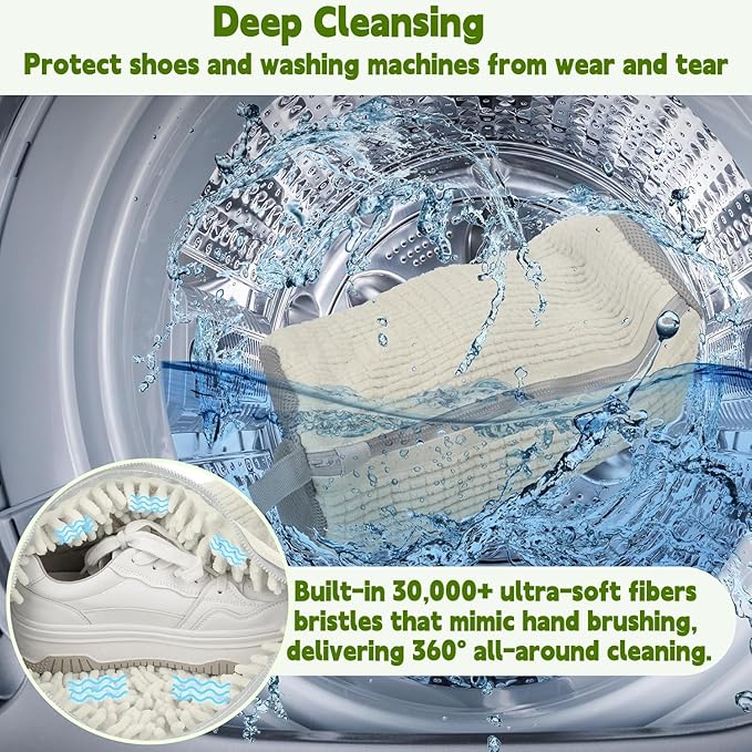 Shoe Bags for Washing Machine 2 Pcs XL, Shoe Laundry Bag for Washer 360°Deep Clean with Self-Locking Zipper, Effectively Protect Shoes Suitable for Sneaker, Tennis or Other Types(White)