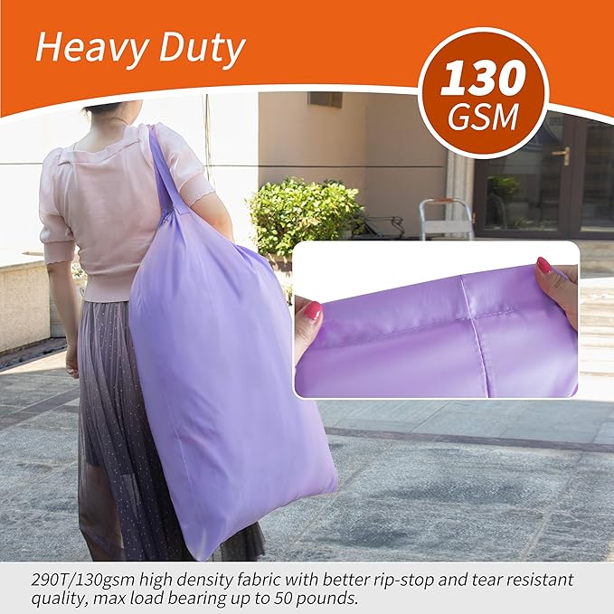 Polecasa Heavy Duty Large Laundry Bag with 130gsm Tear Resistant Fabric and Handles, Easy to Carry Durable Dirty Clothes Drawstring Bag, Perfect for College Dorm, Travel, 2 Pack 28”x36”,Purple