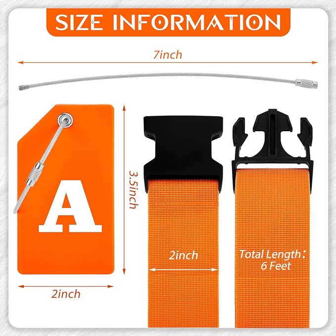 Weewooday 8 Pcs Luggage Straps Suitcase Tags Set for TSA Approved, 4 Travel Adjustable Suitcase Belt, 4 Silicone Luggage Tags with Name ID Card Travel Accessories (Light Orange,A)