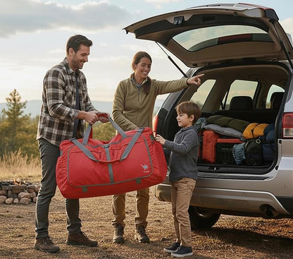 Bago Large Foldable Duffel Bags for Traveling Women & Men - 120L Packable Duffle Bag for Travel with Shoe Compartment - Water Repellant, Heavy Duty, Lightweight Folding & Collapsible (Red)