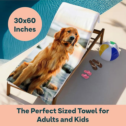 Winslow & Brody Ships Next Day - Personalized Beach Towel for Kids & Adults - Printed in USA - Custom Towels with Picture and Text - Quick Dry Pool Towels - Cotton/Poly Blend - 30" x 60" - 1 Photo