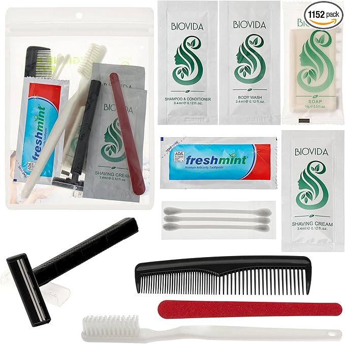 Moda West 96 Hygiene Kits – Bulk Case of Wholesale Basic Toiletry Kits for Men, Women, Travel, Charity 12 Pc Kit, Unisex, Compact Travel Essentials, Ideal for Donations Homeless Shelters Bathroom