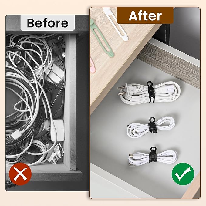 30 Pcs Silicone Data Cable Organizer, Reusable Cable Ties Wire Organizers for Office, Multipurpose Elastic Cord Wraps Cable Management for Charging Cord,Appliances,Home,Office,Kitchen,School,Travel