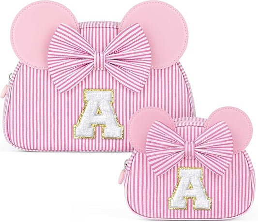 Christmas Gifts for Grandkids, Birthday Gifts for Girls | Personalized Initial Makeup Bag Cosmetic Travel Toiletry Bag for Girl Kid Years Old Birthday Gift Christmas Gift for Girls Kids Pink A