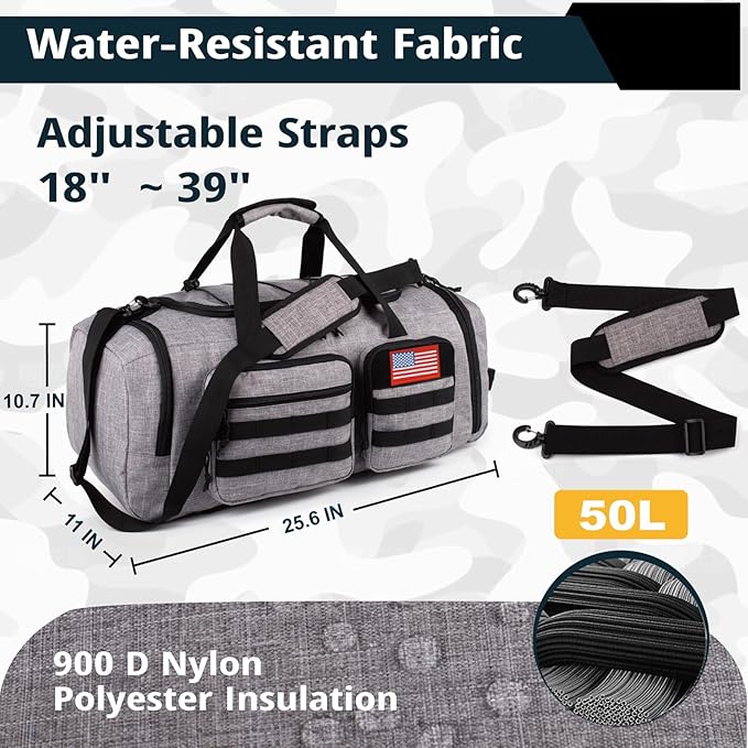 Tactical Gym Bag for Men，50L Large 3 in 1 Sports Duffle Bag with Shoes Compartment for Travel,Water Resistant Travel Backpack Weekender Overnight Bag with Wet Pocket for Women
