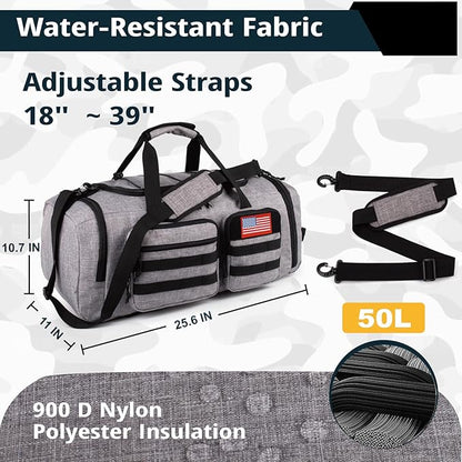 Tactical Gym Bag for Men，50L Large 3 in 1 Sports Duffle Bag with Shoes Compartment for Travel,Water Resistant Travel Backpack Weekender Overnight Bag with Wet Pocket for Women