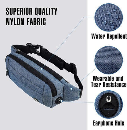 WATERFLY Fanny Pack Waist Bag: Small Hip Pouch Bum Bag Fannie Pack Phanny Fannypack Waistpack Bumbag Beltbag Sport Slim Fashionable for Jogging Hiking Hiker Woman Man