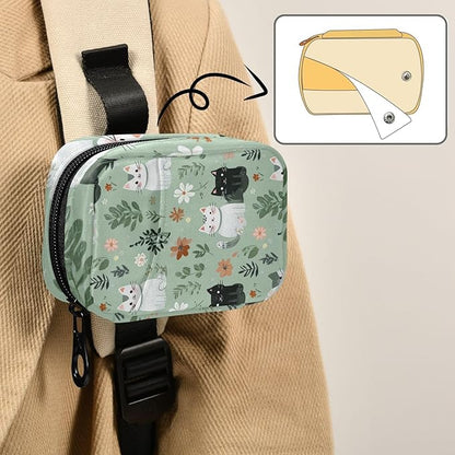 Pill Organizer Box Case Weekly Travel Pill Container Holder 7Day Cute Vitamin Organizer Dispenser Sorter Planner Storage Small Compact Mint Green Floral and Cute Cats07