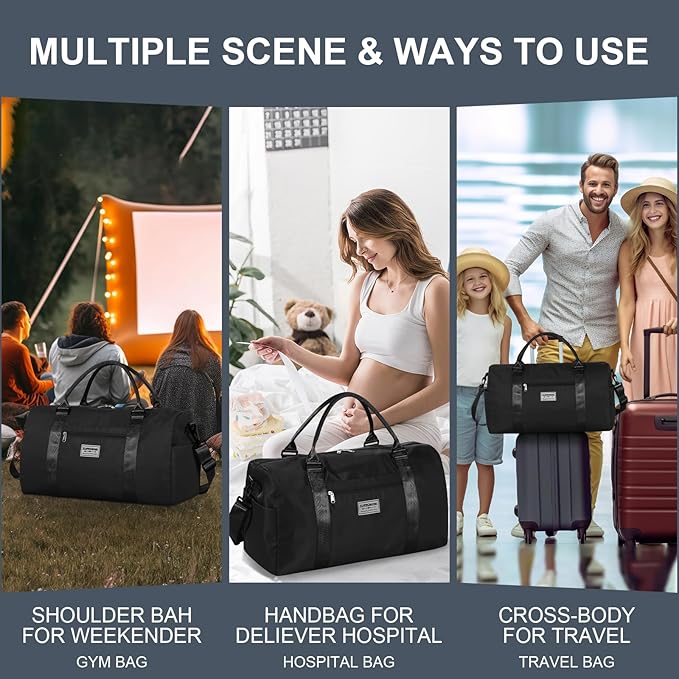 Large Travel Duffel and Small Shoulder Bag, Sports Tote Gym Yoga Airplane Carry-on Bag,Shoe with Clear Cosmeticp Bag,Outdoor Camping Overnight for Men and Women, Black