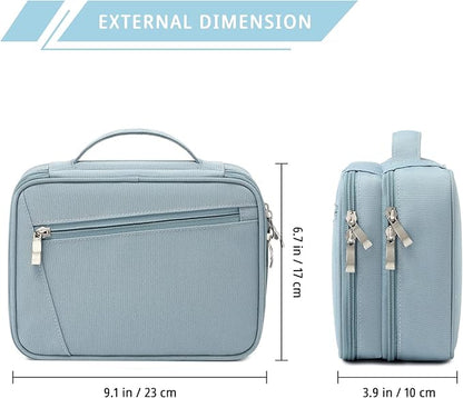 mygreen Electronics Travel Organizer, Watreproof Electronic Accessories Case Portable Double Layer Cable Storage Bag for Cord, Charger, Flash Drive, Phone, Ipad Mini, SD Card, Gifts for Him Grey Blue
