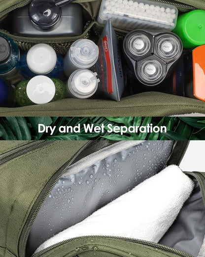 TACTICISM Toiletry Bag for Men - Dry Wet Separate Travel Toiletry Bag, Tactical Molle Dopp Kit for Men with Large Capacity, Water-Resistant Shaving Bag for Adult Women for Travel, Green