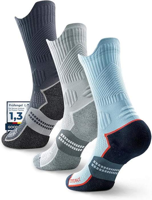 Mens Bamboo Viscose Crew Compression Running Socks Athletic Hiking Cushioned Wicking Anti-Blister Seamless