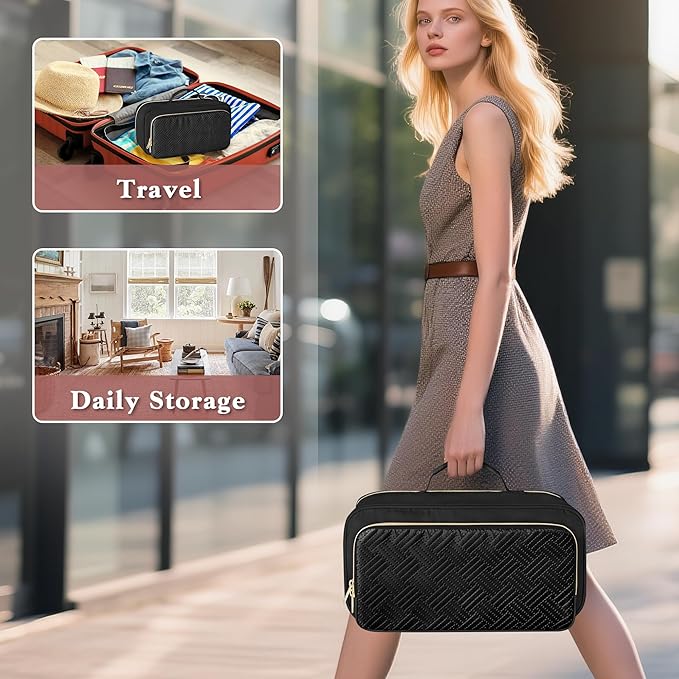 Fasrom Travel Makeup Bag for Women, Large Capacity Cosmetic & Toiletry Organizer Case, Make Up Storage Bags with Handle, Portable Pouch for Travel Essentials, Black (Empty Bag Only)