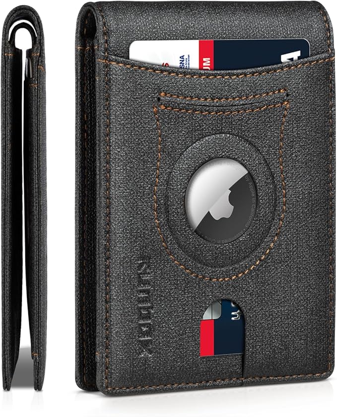 RUNBOX AirTag-Wallet-Mens-Slim-RFID Blocking Wallets Leather with Bill Compartment Air Tag Bifold Card Holder Wallet Gifts for Men Dad