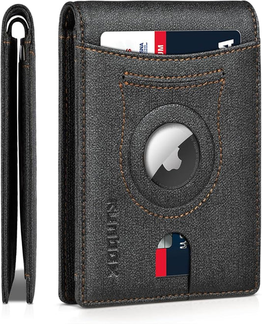 RUNBOX AirTag-Wallet-Mens-Slim-RFID Blocking Wallets Leather with Bill Compartment Air Tag Bifold Card Holder Wallet Gifts for Men Dad