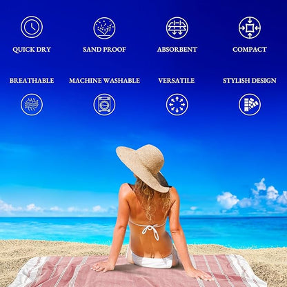 LANE LINEN Turkish Beach Towel 2 Pack, Oversized Beach Towel 39"x71", Lightweight Beach Essentials for Women, Large Pool Towel, Absorbent & Quick Dry, Sand Free Beach Towel - Hibiscus