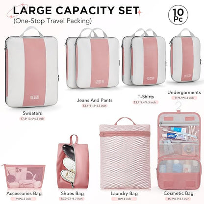 10 Set Compression Packing Cubes for Travel Essentials,Compressible Expandable Packing Cubes for Suitcase,OlarHike Luggage Organizer Bags for Travel,Handy Helper for Organizing Clothes(Light Coral)