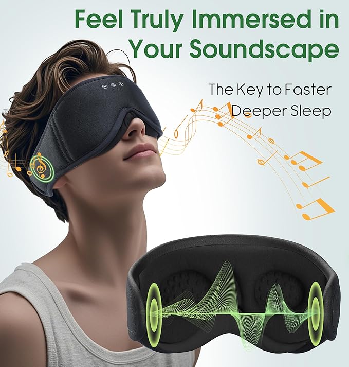 LC-dolida 2 Pack Bluetooth Sleep Mask, Bamboo Cotton 3D Blackout Contoured Bluetooth Sleep Headphones, Sleeping Eye Mask with 5.4 Bluetooth Headphones, Eye Sleep Mask for Side Sleepers, Black