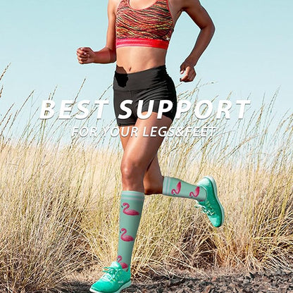 fenglaoda Compression Socks Women Men 6 Pairs, Knee High Best Support Circulation Socks for Running, Travel, Flight, Nurse