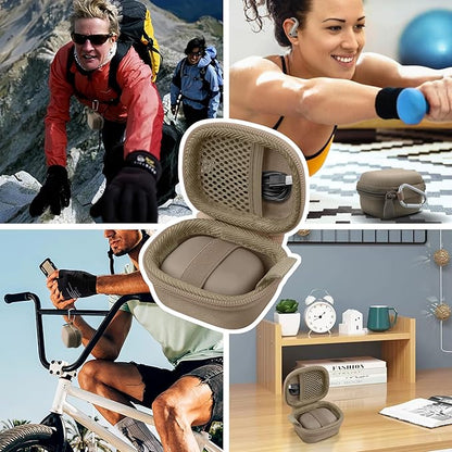 co2CREA Hard Case for Beats Powerbeats Fit with Carabiner Clip, Shockproof Earbuds Storage Box – Protective Travel Cover for Wireless Noise Cancelling Earbuds (Sand Case)