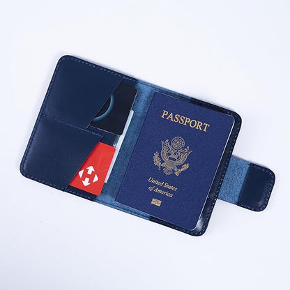 Leather Passport Wallets - Passport Holders for Travel Compatible with Airtag Passports Cover with Card Slots & Note Compartment, Magnetic Closure, Genuine Leather, Classic Blue
