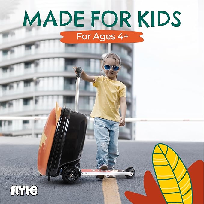 Flyte Frazer the Fox Scooter Suitcase - Rideable, Carry on Compliant 2-in-1 Children's Suitcases, 18 inch Ride on Suitcase for Kids, 25 Litre Capacity Kids' Luggage on Wheels for Children Aged 4+