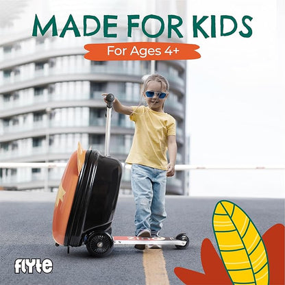 Flyte Frazer the Fox Scooter Suitcase - Rideable, Carry on Compliant 2-in-1 Children's Suitcases, 18 inch Ride on Suitcase for Kids, 25 Litre Capacity Kids' Luggage on Wheels for Children Aged 4+