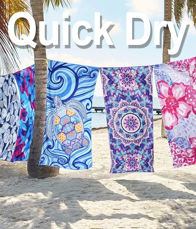 Sand Proof Microfiber Beach Towels Adult –Quick Fast Dry Beach Oversized Accessories for Travel Swimming Pool Yoga Camping Blanket Essentials Lightweight Must Haves Items Women Gifts Coconut Tree