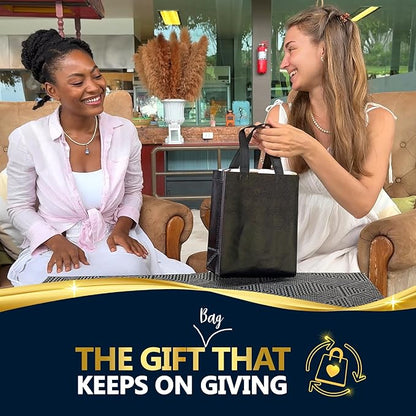 Nush Nush Shiny Black Gift Bags Bulk Medium Size, Set of 30 Reusable Black Gift Bags With Handles - Ideal Party Bag for Luxury Gifts, Halloween Party, Birthday, Return Gifts - 8Wx4Dx10H Size