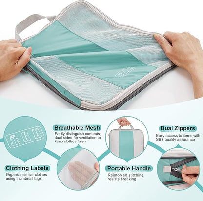 8 Set Compression Packing Cubes for Travel Essentials,Compressible Expandable Packing Cubes for Suitcase,OlarHike Luggage Organizer Bags for Travel,Handy Helper for Organizing Clothes(New Blue Green)
