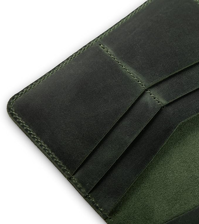 PEGAI Standard Full Grain Crazy Horse Leather Passport Holder | Custom Travel Passport Cover & Organizer | Handcrafted Leather Passport Wallet for Men and Women | Pike (Green)