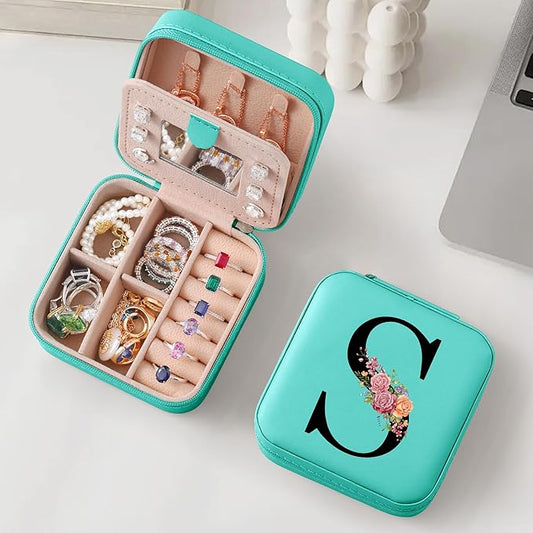 Parima Christmas Stocking Stuffers Gifts Travel Jewelry Case Organizer - Jewelry Case Organizer Initial Jewelry Box Birthday Gifts for Teenage Girls Mom Daughter Friends Female - Letter S, Blue
