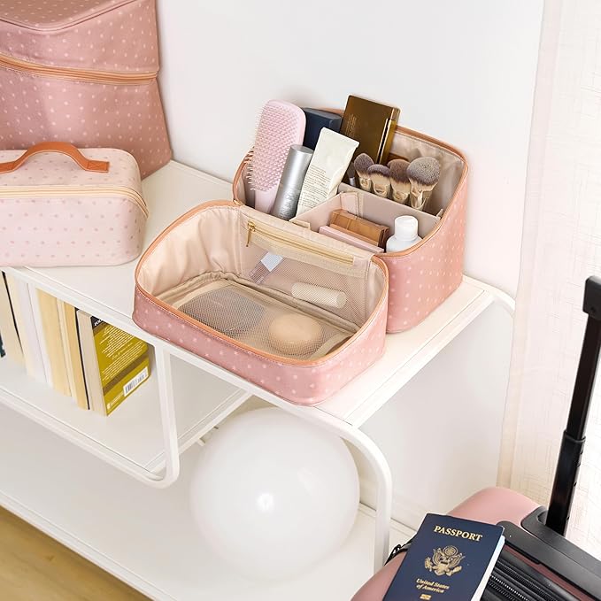 Erin Condren Medium Organizer Case, Multi-Purpose Travel Case with Stylish Terracotta Asterisk Design, Removable Dividers and Sturdy Vegan Leather Handle, Carry Toiletries, Makeup, Jewelry and More