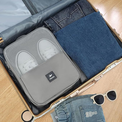 2 Layers Travel Shoe Bag, Portable Shoe Bags Hold 2 Pair Of Shoes, Water-Resistant Shoe Storage Pouch For Travel (Grey, 2 Pack)