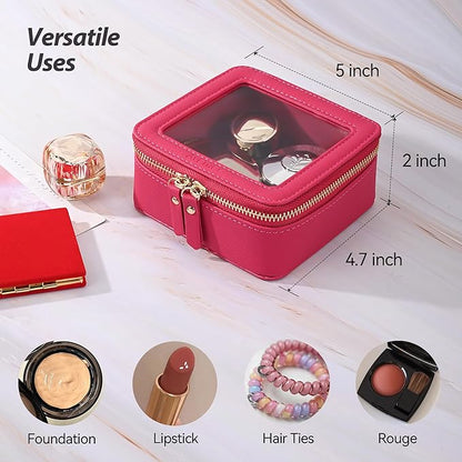 Aveniee Mini Clear Makeup Bag, Small Cosmetic Bags Travel Toiletry Pouch Organizer, TSA Approved Make up Case with Zipper, Car Bag for Essentials,Hotpink