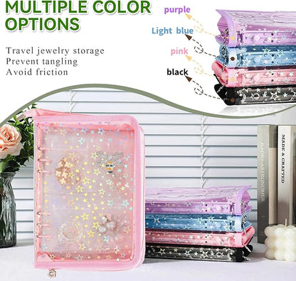 Jewelry Organizer Case Travel Clear Earring Organizer Case Transparent Jewelry Storage Book with Clear Zippered Jewelry Pouch (Pink, With 80 Pcs small Jewelry Pouches)