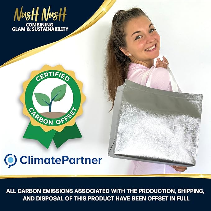 Nush Nush Mix Color Large Gift Bags Bulk - Set of 60 (20 of Each Color Rose Gold, Silver and Gold) Reusable Gift Bags With Handles - Ideal Goodie Bag for Christmas, Small Business, Events - 8X4X10