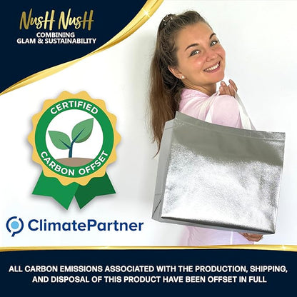 Nush Nush Mix Color Large Gift Bags Bulk - Set of 60 (20 of Each Color Rose Gold, Silver and Gold) Reusable Gift Bags With Handles - Ideal Goodie Bag for Christmas, Small Business, Events - 8X4X10