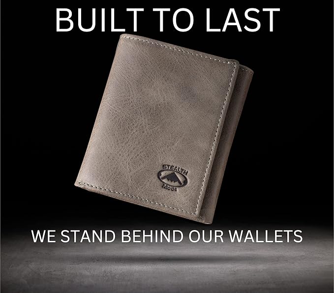Stealth Mode Leather Trifold RFID Wallet For Men With Flip Out ID Holder (Grey)