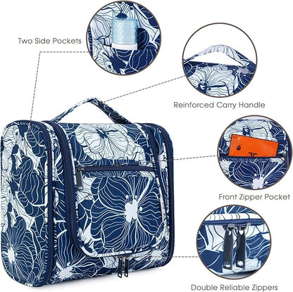 Narwey Hanging Toiletry Bag for Women Travel Makeup Bag Organizer Toiletries Bag for Cosmetics Essentials Accessories (Large, Blue Lotus)