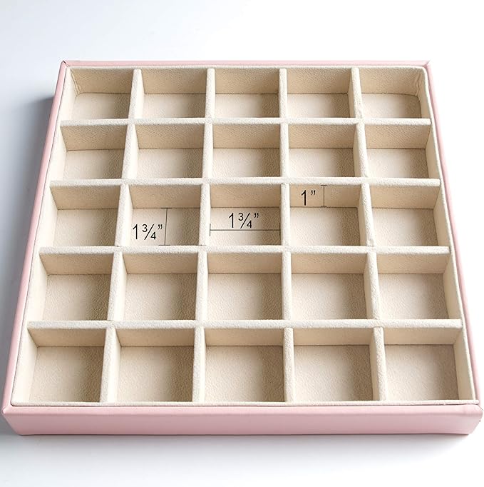 Frebeauty Earring Organizer Classic Jewelry Box 50 Slots Double Layer Jewelry Storage Case with 6 Necklace Hook and Bracelet Pocket(Pink)