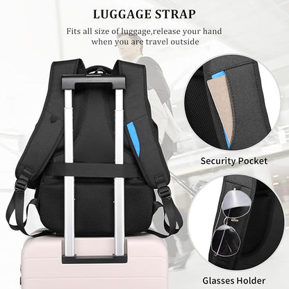 DUSLANG Anti-Theft Laptop Backpack, Black, 15.6-14-13 Inch Laptop Sleeve, USB Charging Port and Clear Cosmetic Toiletry Bag