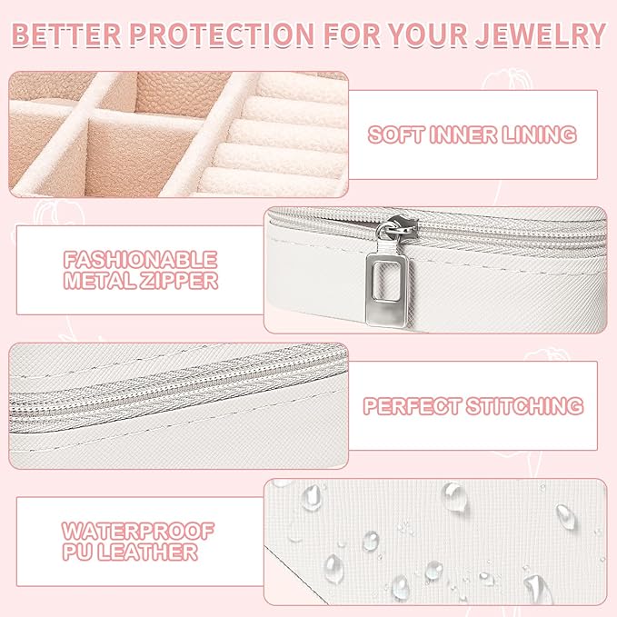 Leezmark 8 Pcs Jewelry Travel Case, Bridesmaid Gifts Set Of 6 & 8, Velvet Portable Jewelry Travel Organizer Small Jewelry Box Bridesmaid Proposal Gifts Box Mini Storage Organizer Storage Box, White