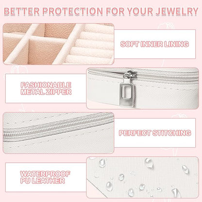 Leezmark 8 Pcs Jewelry Travel Case, Bridesmaid Gifts Set Of 6 & 8, Velvet Portable Jewelry Travel Organizer Small Jewelry Box Bridesmaid Proposal Gifts Box Mini Storage Organizer Storage Box, White